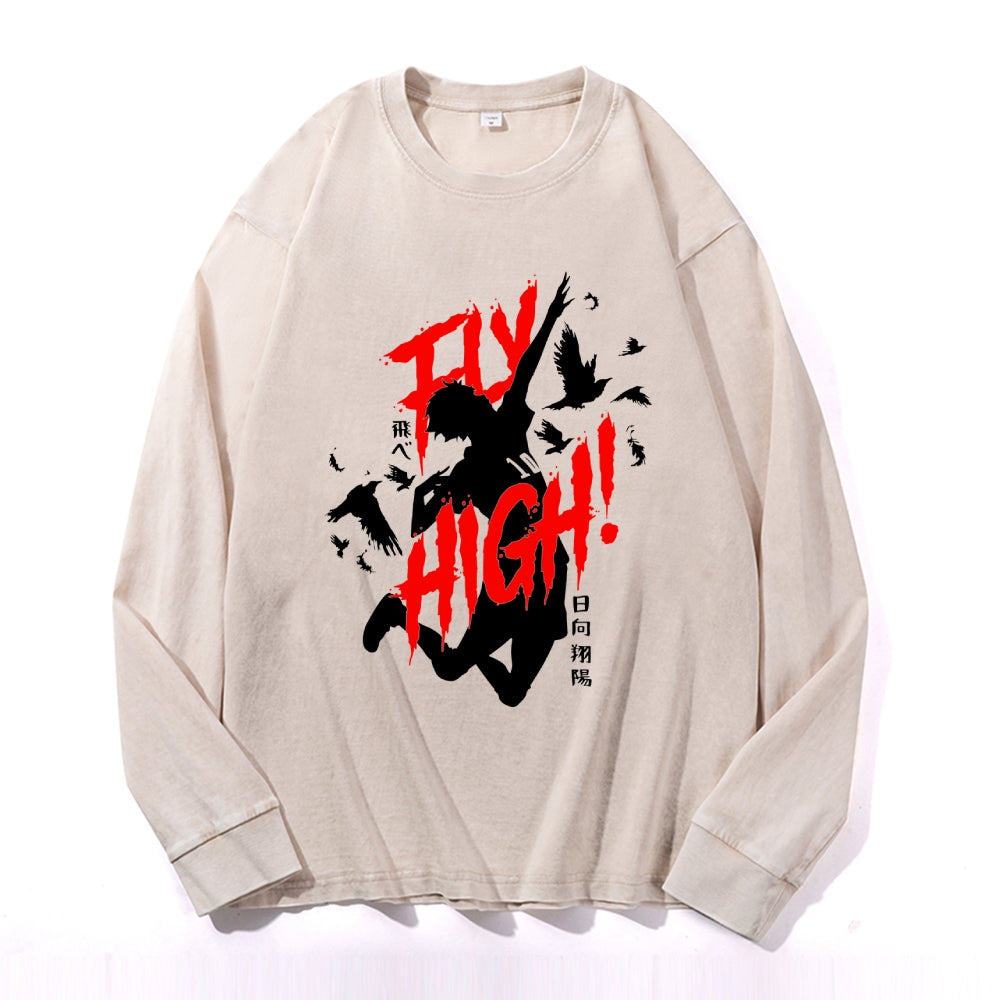 Haikyu Vintage Cotton Wash Crewneck Long-Sleeve T-Shirt