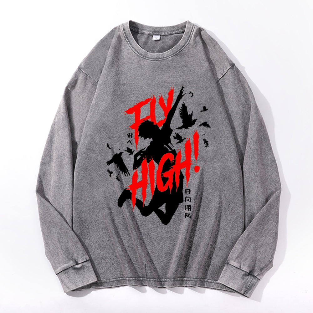 Haikyu Vintage Cotton Wash Crewneck Long-Sleeve T-Shirt