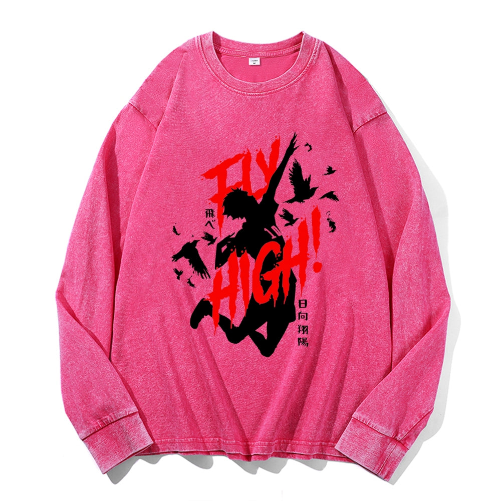 Haikyu Vintage Cotton Wash Crewneck Long-Sleeve T-Shirt