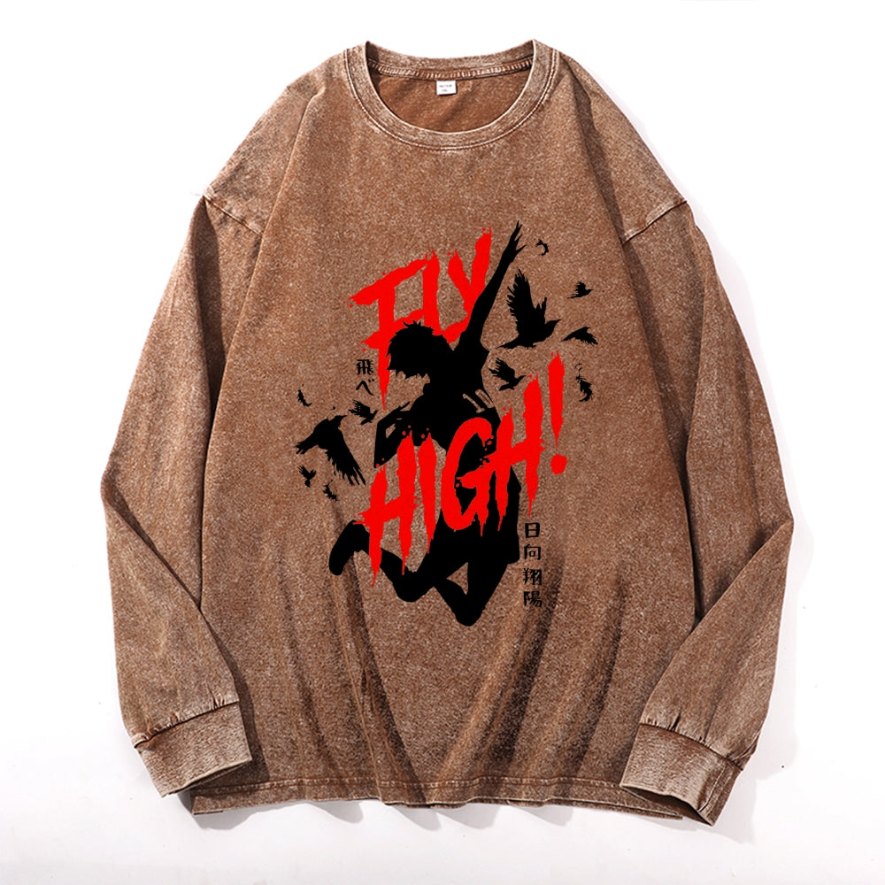 Haikyu Vintage Cotton Wash Crewneck Long-Sleeve T-Shirt