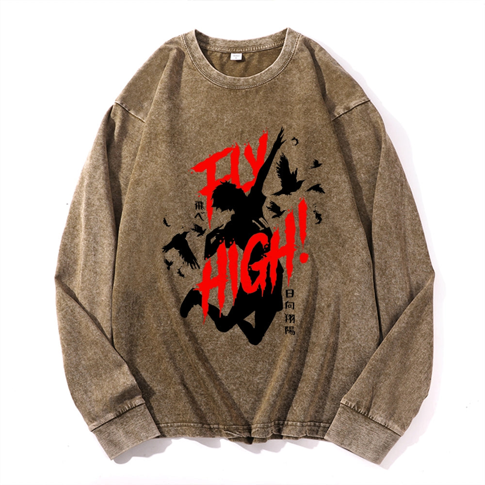 Haikyu Vintage Cotton Wash Crewneck Long-Sleeve T-Shirt