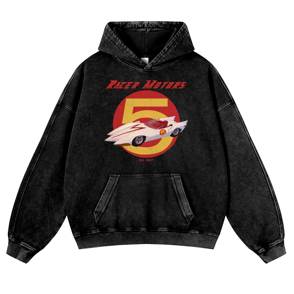 Speed Racing Car Vintage Washed Thick Cotton Hoodie