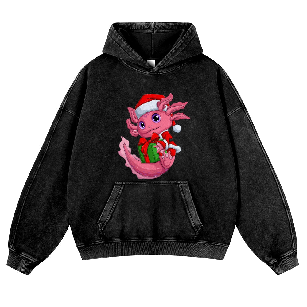 Axolotl Lover Christmas Vintage Washed Thick Cotton Hoodie