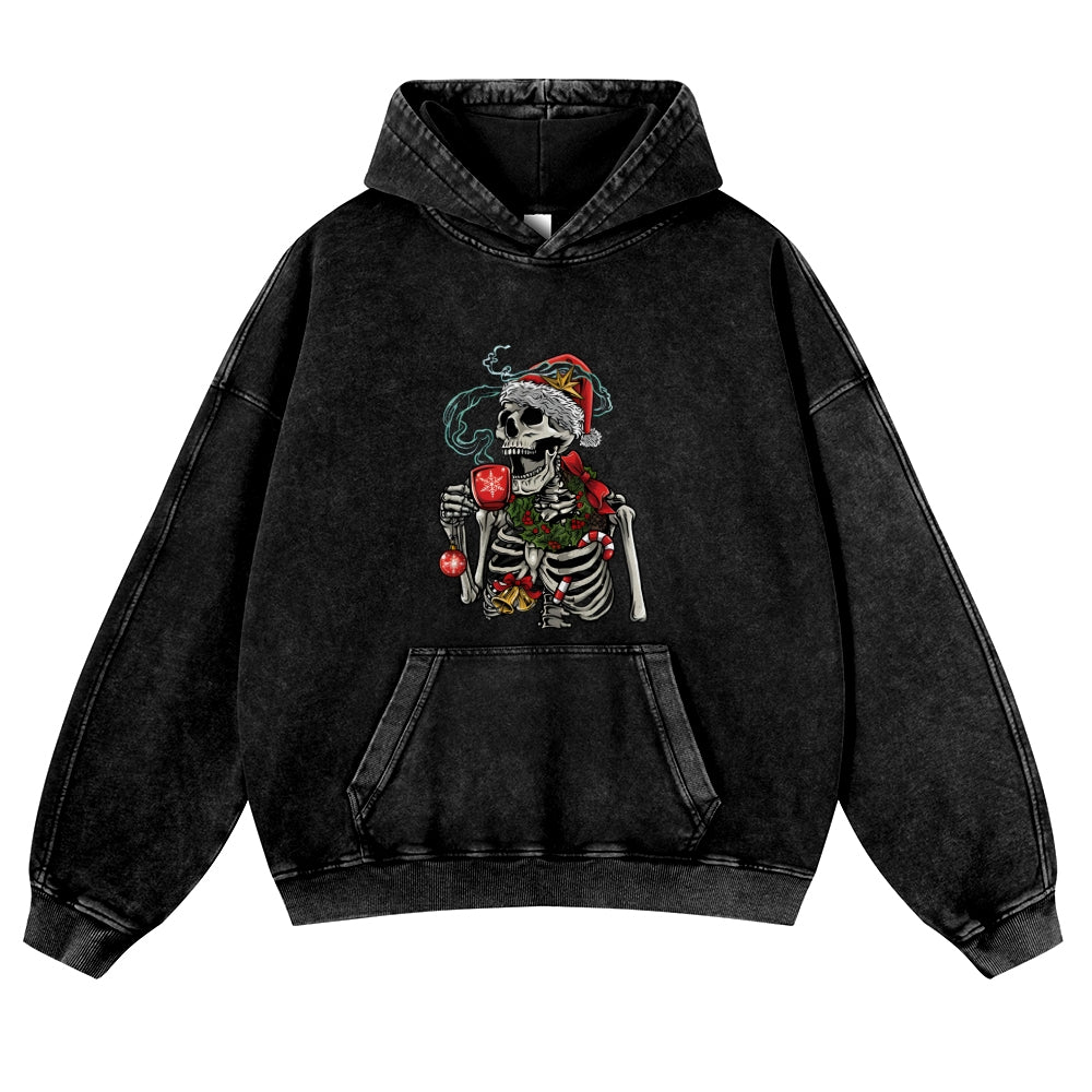 Christmas Skull Vintage Washed Thick Cotton Hoodie