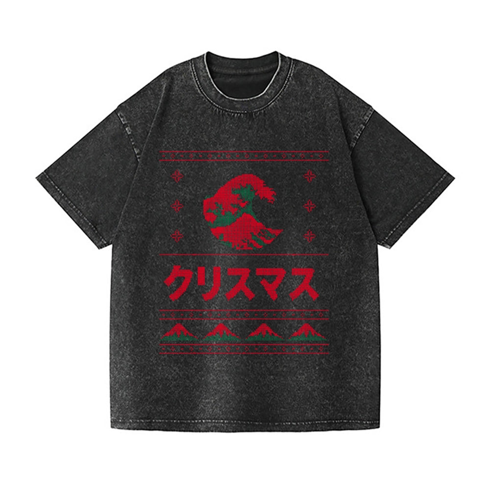 Christmas Aesthetic Great Wave Vintage Wash Japanese Design T-Shirt