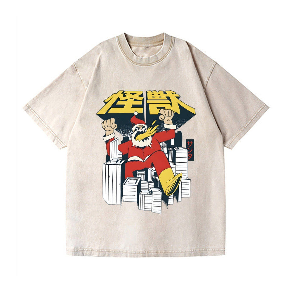 Retro Kaiju Santa Vintage Wash Japanese Design T-Shirt