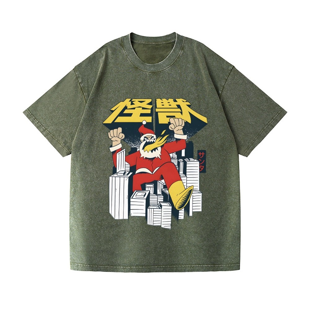 Retro Kaiju Santa Vintage Wash Japanese Design T-Shirt