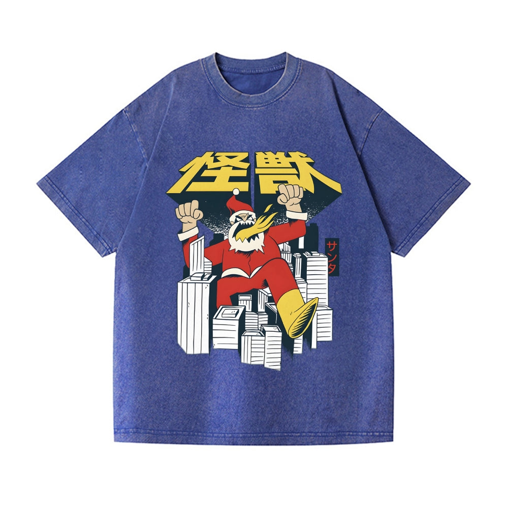 Retro Kaiju Santa Vintage Wash Japanese Design T-Shirt