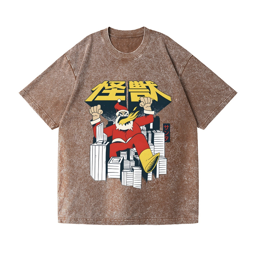 Retro Kaiju Santa Vintage Wash Japanese Design T-Shirt
