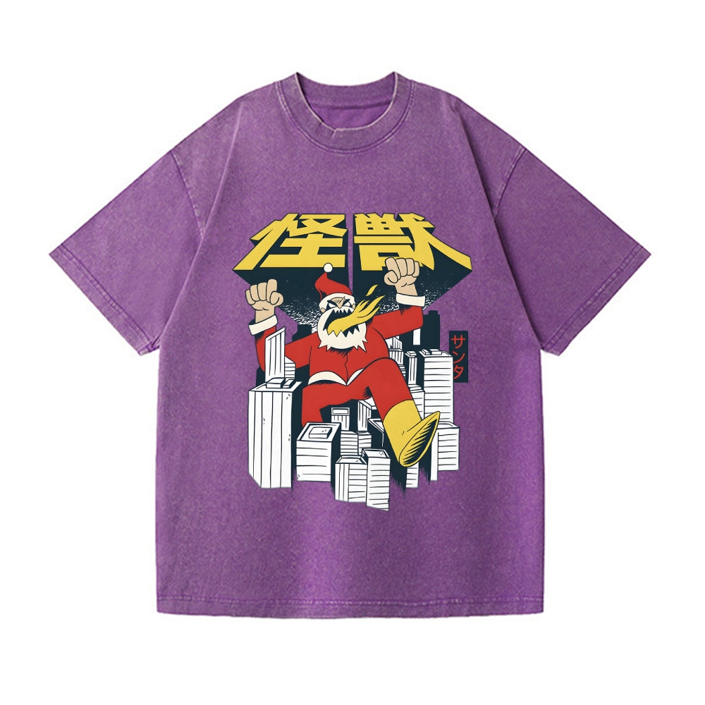 Retro Kaiju Santa Vintage Wash Japanese Design T-Shirt