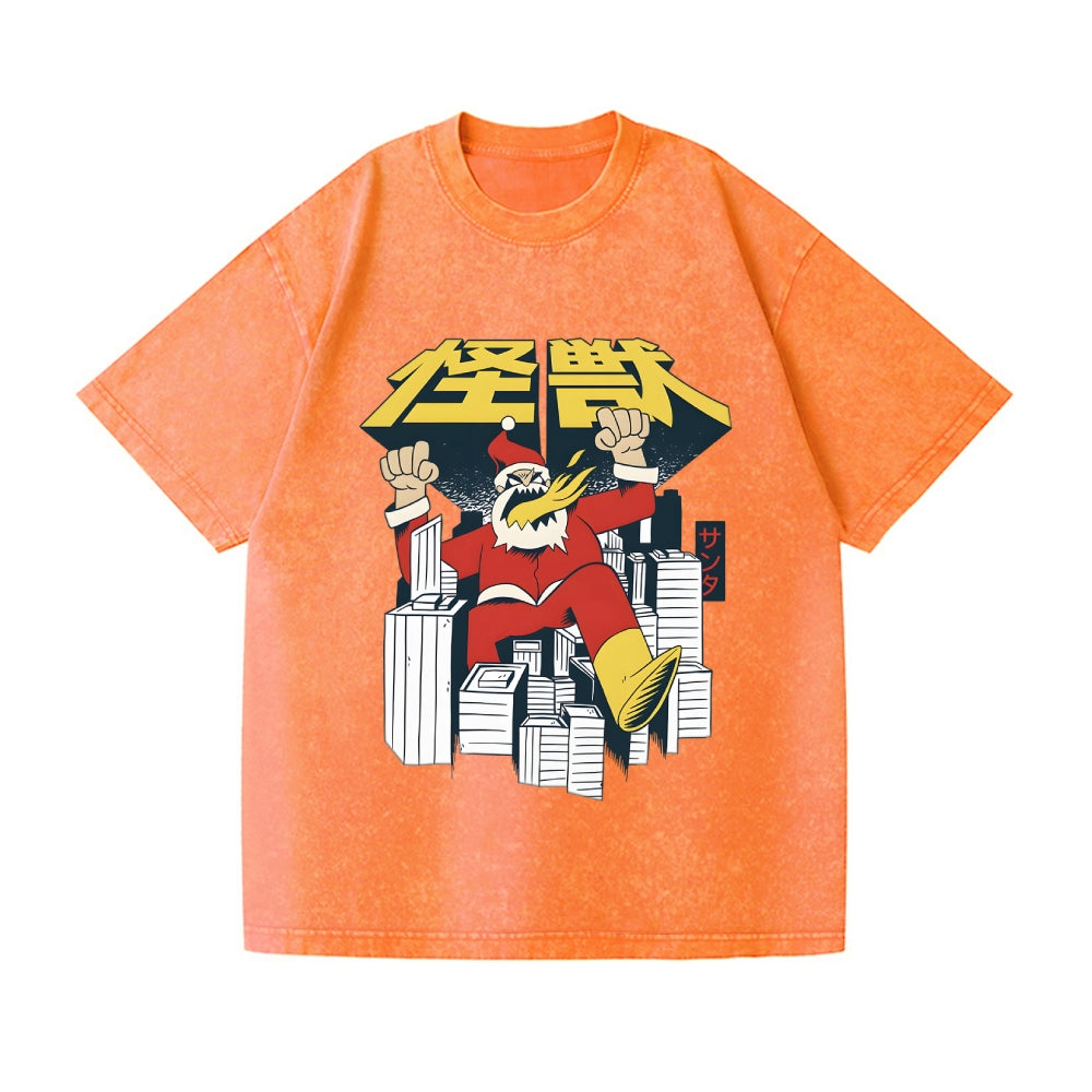 Retro Kaiju Santa Vintage Wash Japanese Design T-Shirt