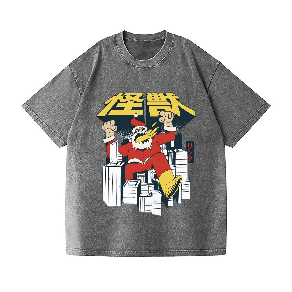Retro Kaiju Santa Vintage Wash Japanese Design T-Shirt