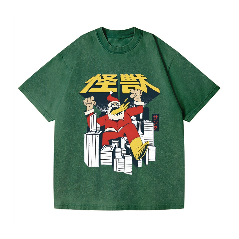 Retro Kaiju Santa Vintage Wash Japanese Design T-Shirt