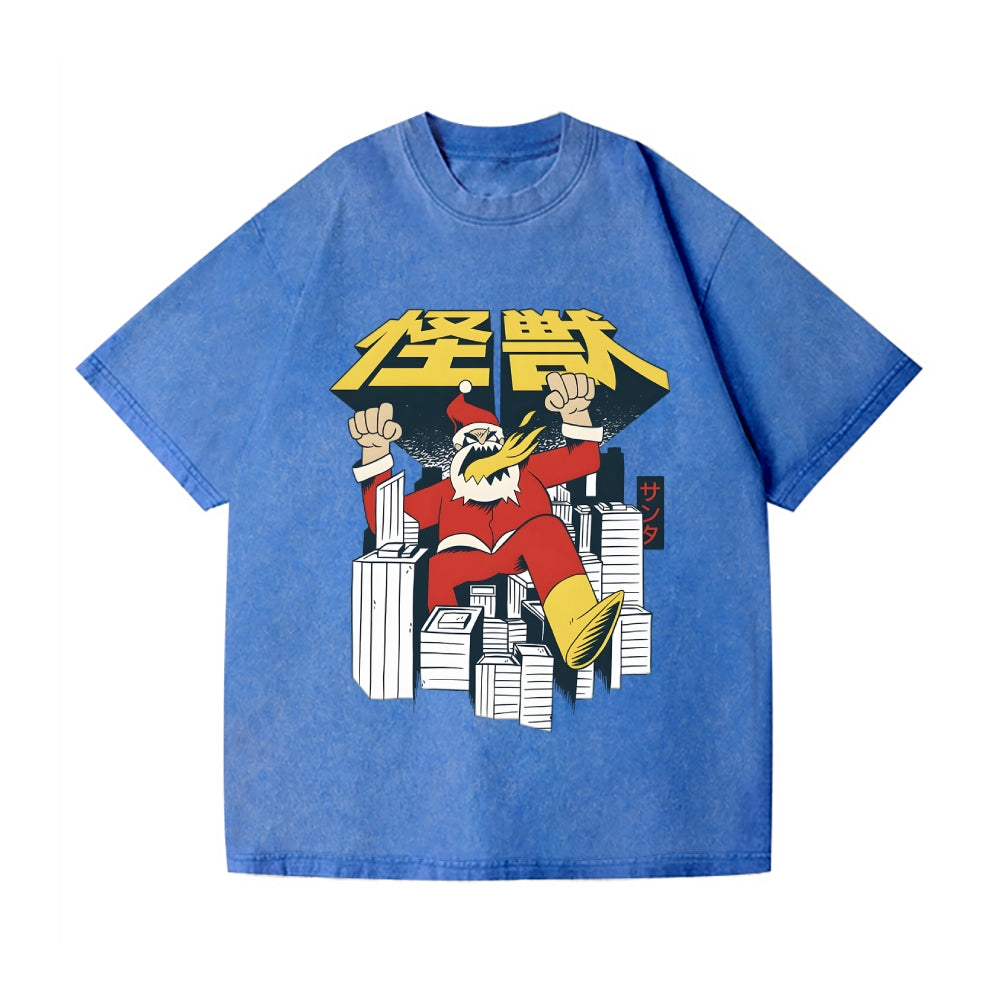 Retro Kaiju Santa Vintage Wash Japanese Design T-Shirt