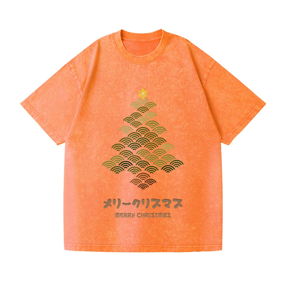 Merry Christmas Tree Vintage Wash Japanese Design T-Shirt