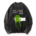 Give You Frog Vintage Cotton Wash Crewneck Long-Sleeve T-Shirt