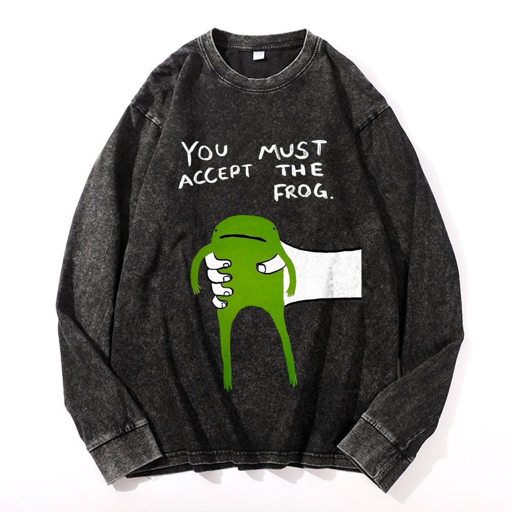 Give You Frog Vintage Cotton Wash Crewneck Long-Sleeve T-Shirt