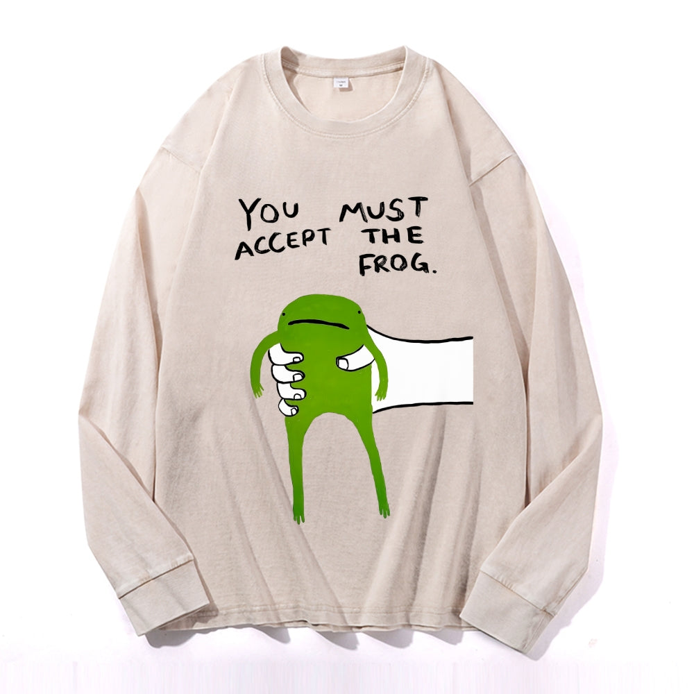 Give You Frog Vintage Cotton Wash Crewneck Long-Sleeve T-Shirt