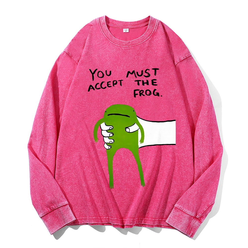 Give You Frog Vintage Cotton Wash Crewneck Long-Sleeve T-Shirt