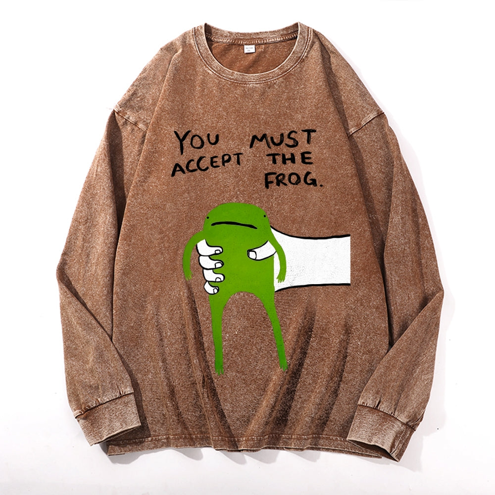 Give You Frog Vintage Cotton Wash Crewneck Long-Sleeve T-Shirt