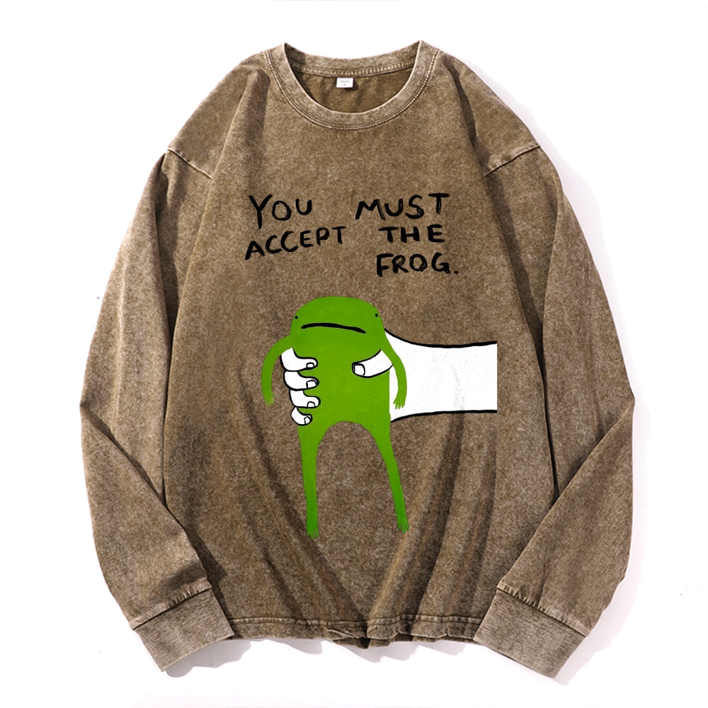 Give You Frog Vintage Cotton Wash Crewneck Long-Sleeve T-Shirt