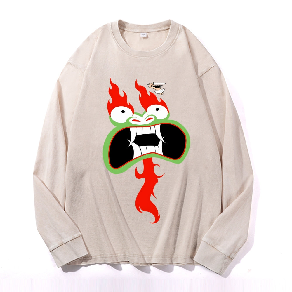 Fire Dragon Vintage Cotton Wash Crewneck Long-Sleeve T-Shirt