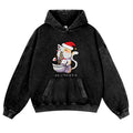 Christmas Cat Eating Ramen Vintage Washed Thick Cotton Hoodie
