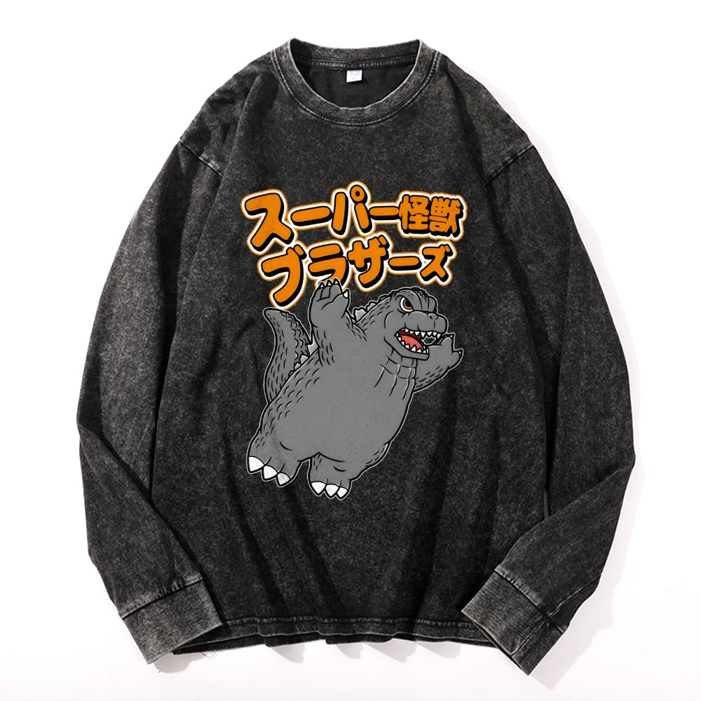 Kaiju Vintage Cotton Wash Crewneck Long-Sleeve T-Shirt
