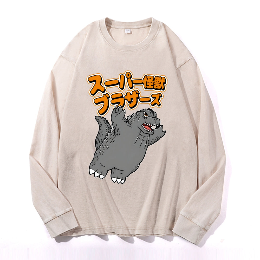 Kaiju Vintage Cotton Wash Crewneck Long-Sleeve T-Shirt