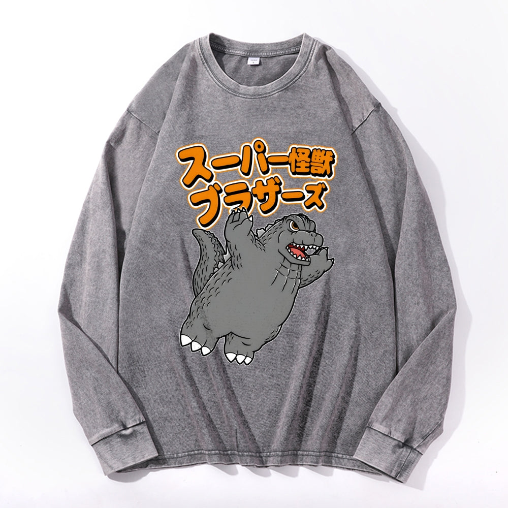 Kaiju Vintage Cotton Wash Crewneck Long-Sleeve T-Shirt
