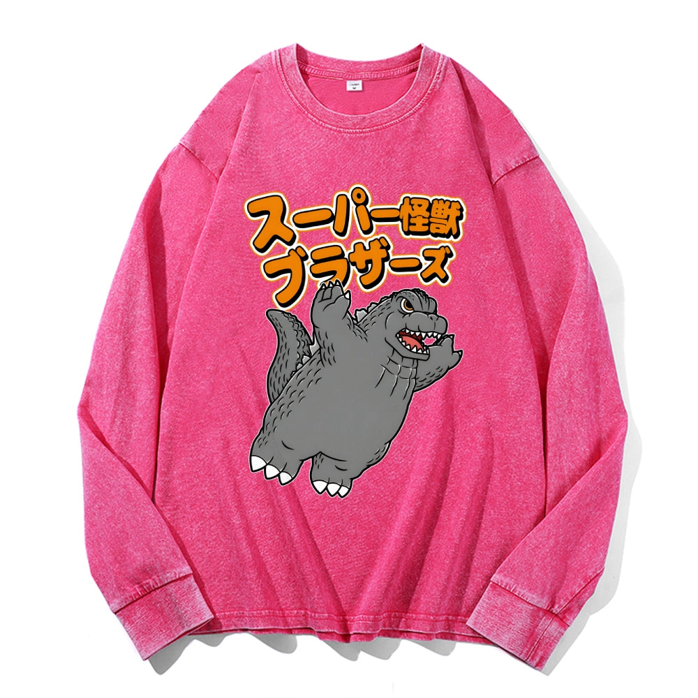 Kaiju Vintage Cotton Wash Crewneck Long-Sleeve T-Shirt