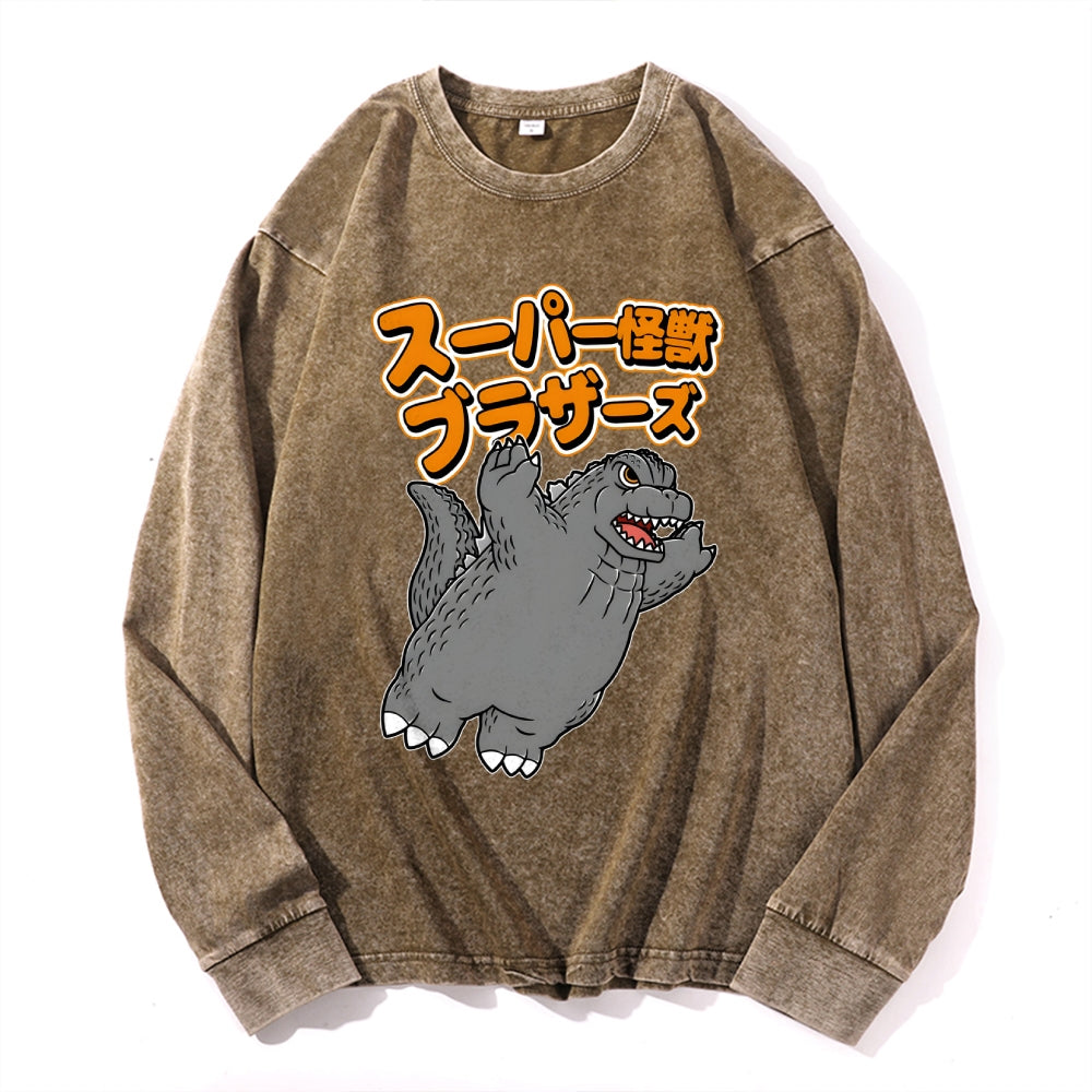 Kaiju Vintage Cotton Wash Crewneck Long-Sleeve T-Shirt