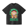 Christmas Lucky Cat Vintage Wash Japanese Design T-Shirt