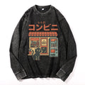Cat Vintage Cotton Wash Crewneck Long-Sleeve T-Shirt