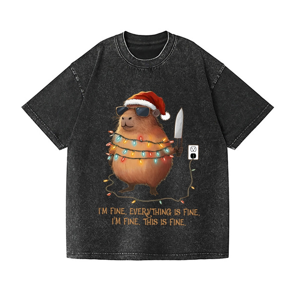 Capybara Christmas: I'm fine Vintage Wash Japanese Design T-Shirt