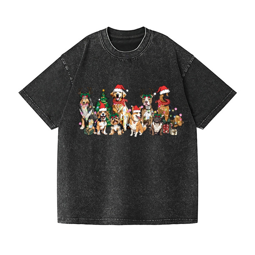 Christmas Puppy Tribe Vintage Wash Japanese Design T-Shirt