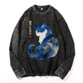 Retro Zen Cat: Living the Present Vintage Cotton Wash Crewneck Long-Sleeve T-Shirt