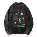 Facial Fragments Vintage Cotton Wash Crewneck Long-Sleeve T-Shirt