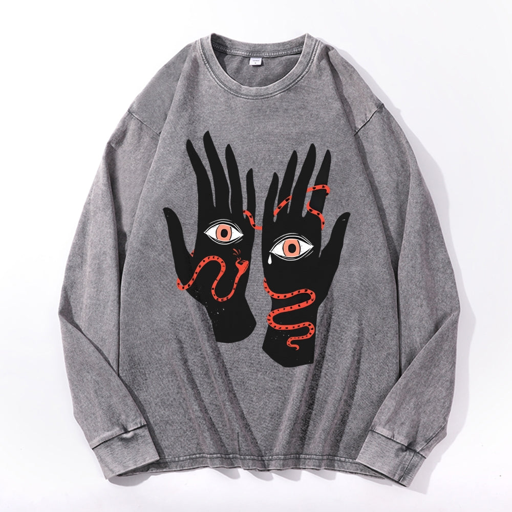 The Eyes Will Not Deceive You Vintage Cotton Wash Crewneck Long-Sleeve T-Shirt
