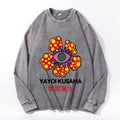 Yayoi Kusama Flower Vintage Cotton Wash Crewneck Long-Sleeve T-Shirt