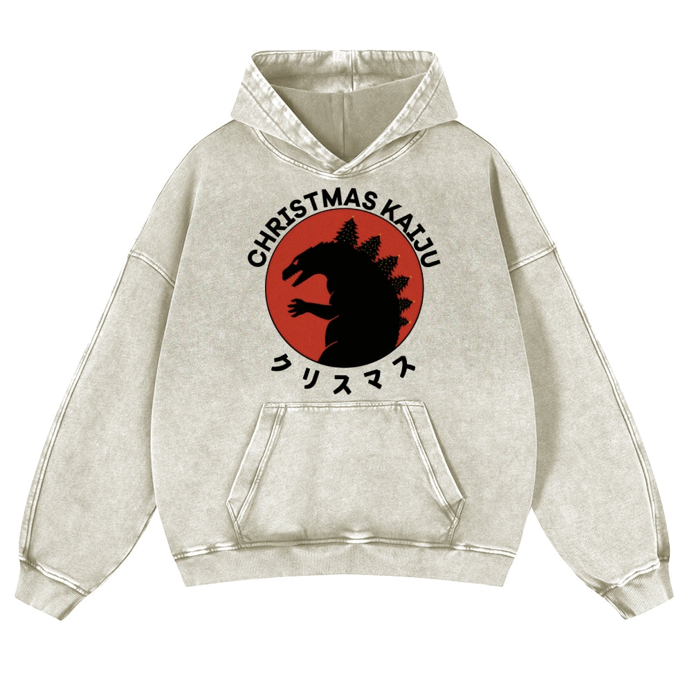 Christmas Kaiju Vintage Washed Thick Cotton Hoodie