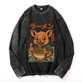 Ramen Pig Vintage Cotton Wash Crewneck Long-Sleeve T-Shirt