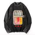 Sardine Fish Vintage Cotton Wash Crewneck Long-Sleeve T-Shirt