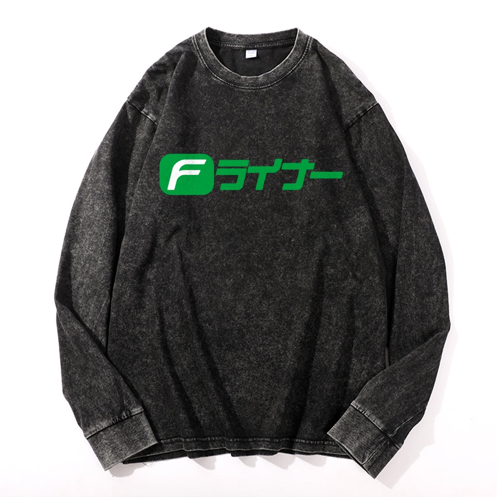 F Line Vintage Cotton Wash Crewneck Long-Sleeve T-Shirt