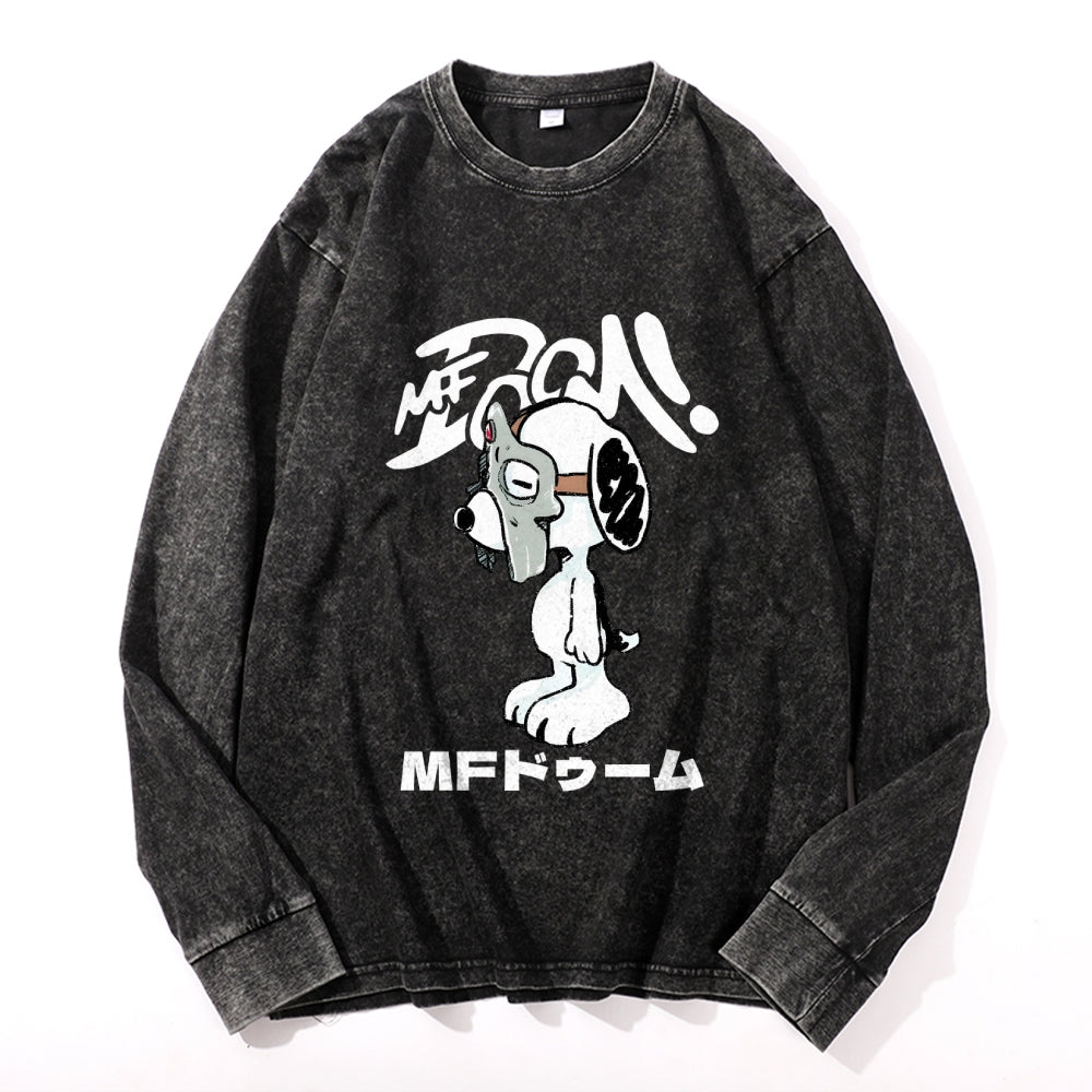 MF Doom Vintage Cotton Wash Crewneck Long-Sleeve T-Shirt