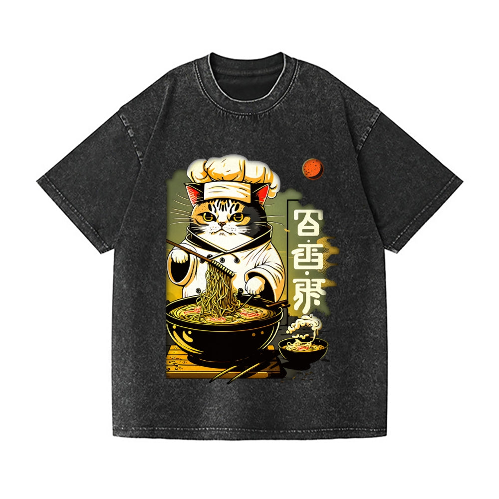 Ramen Cat Vintage Wash Japanese Design T-Shirt