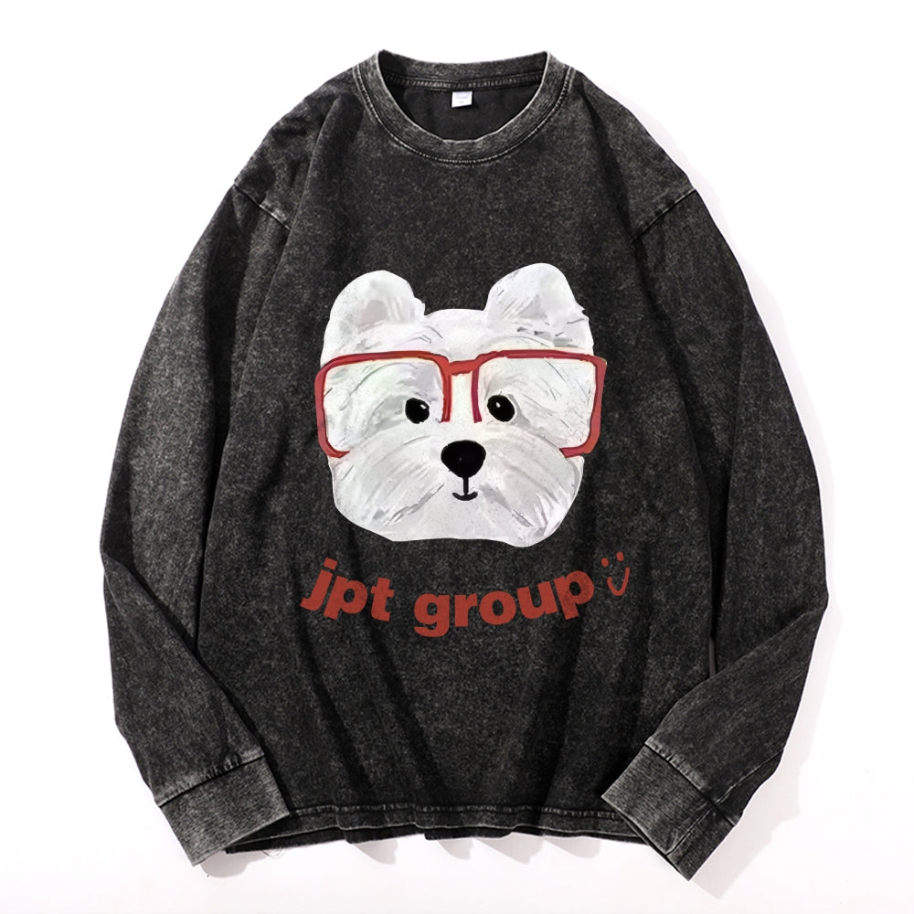 Dog Vintage Cotton Wash Crewneck Long-Sleeve T-Shirt
