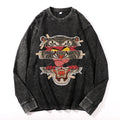 Tiger Pink Tattoo Vintage Cotton Wash Crewneck Long-Sleeve T-Shirt