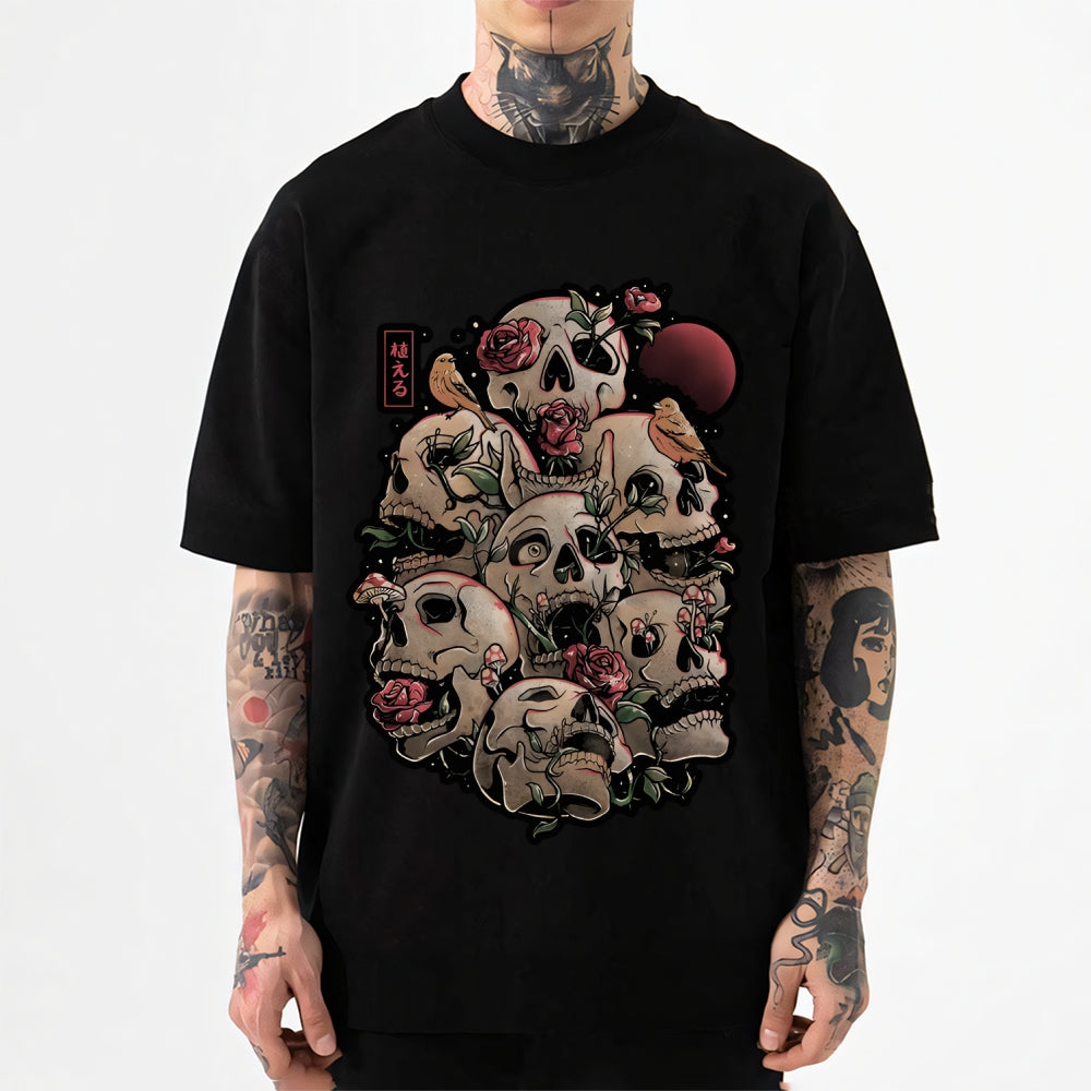 Skull Horror Flowers Japanese Style Classic Tee