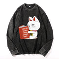Dandadan Maneki-neko Vintage Cotton Wash Crewneck Long-Sleeve T-Shirt